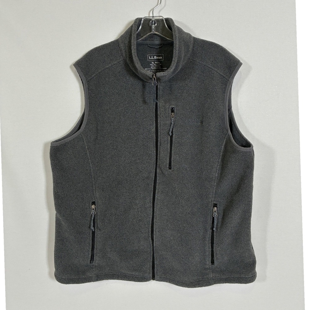 LL Bean Mens XL Gray Polartec Full Zip Fleece Vest 284628 Outdoor Hiking